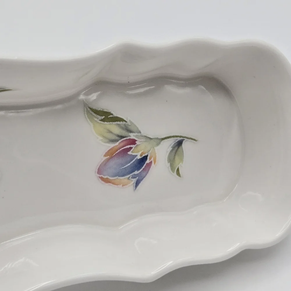 Vintage Hammersley England Fine Bone China Floral Butterfly Olive Mint Dish Tray